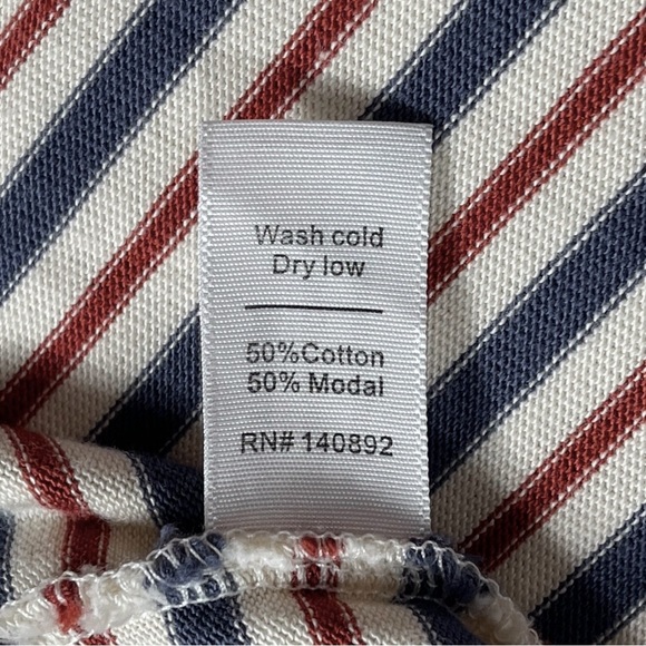 Marine Layer size small cream mini dress blue & red stripes 3/4 sleeve & pockets - Picture 15 of 16